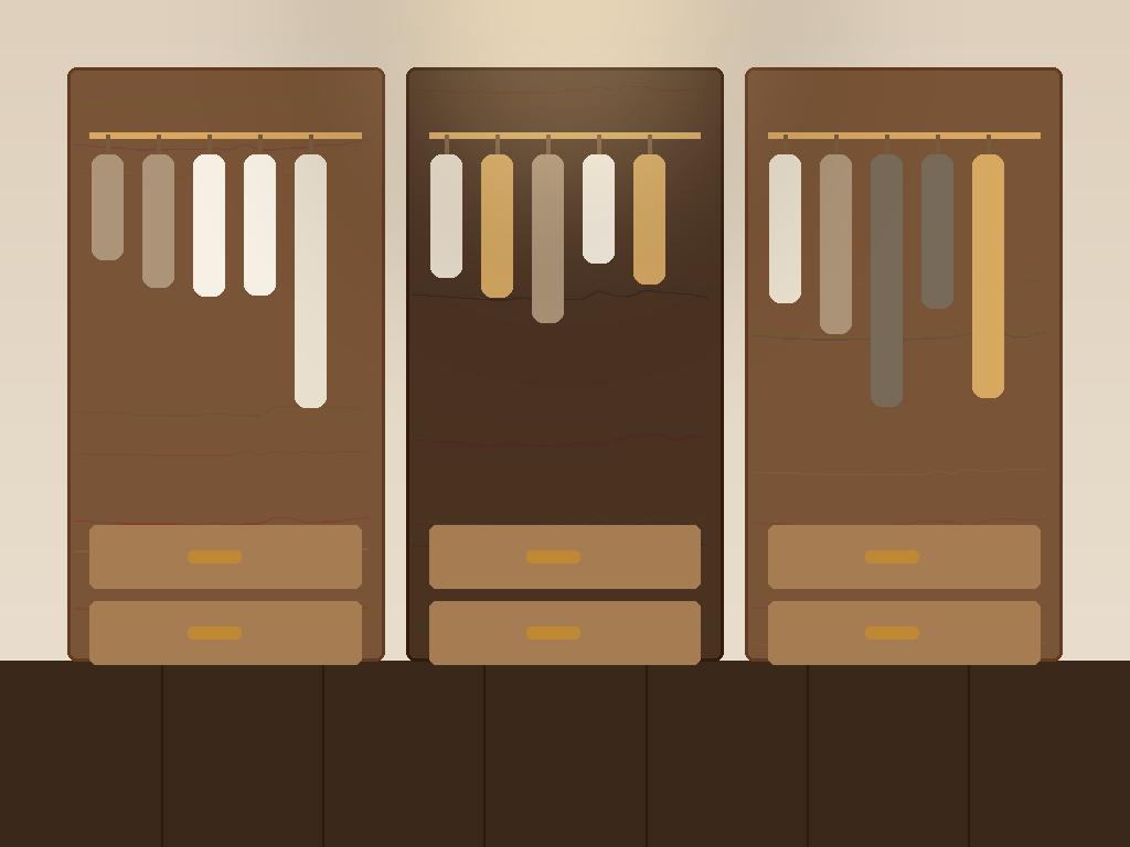 Walk-in wardrobe with brass rails and warm oak shelving